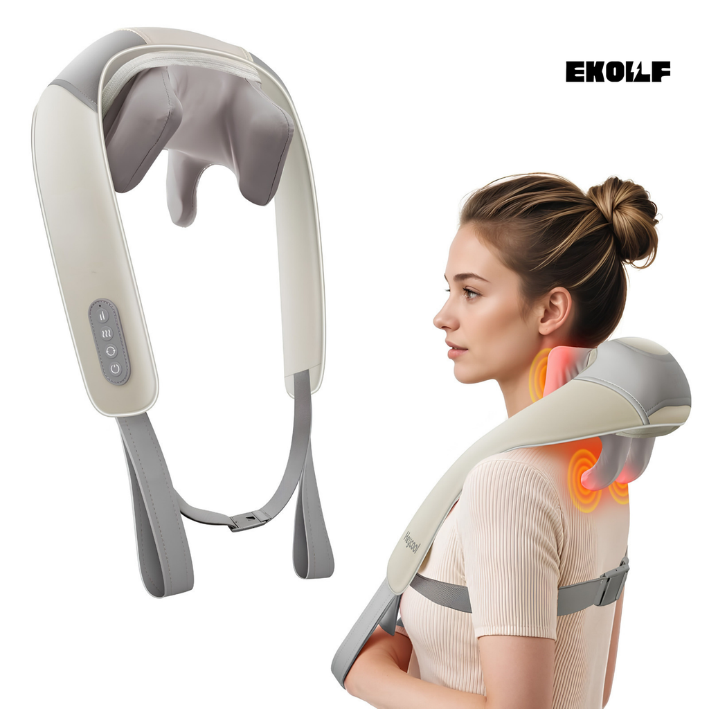 EKOLLF Smart Neck & Shoulder Massager with Heat | Deep Tissue Pain Relief | Portable Rechargeable Massage Device