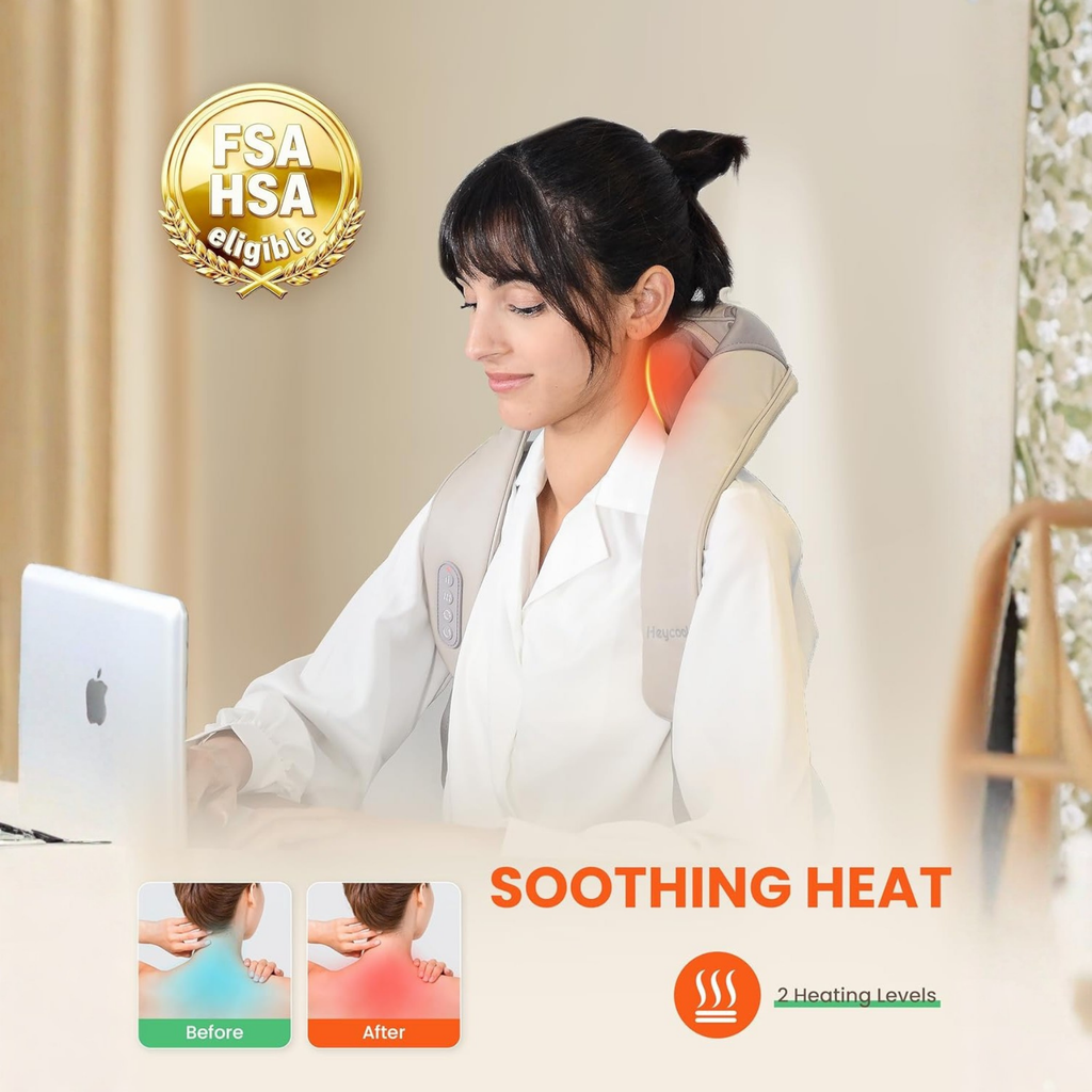 EKOLLF Smart Neck & Shoulder Massager with Heat | Deep Tissue Pain Relief | Portable Rechargeable Massage Device
